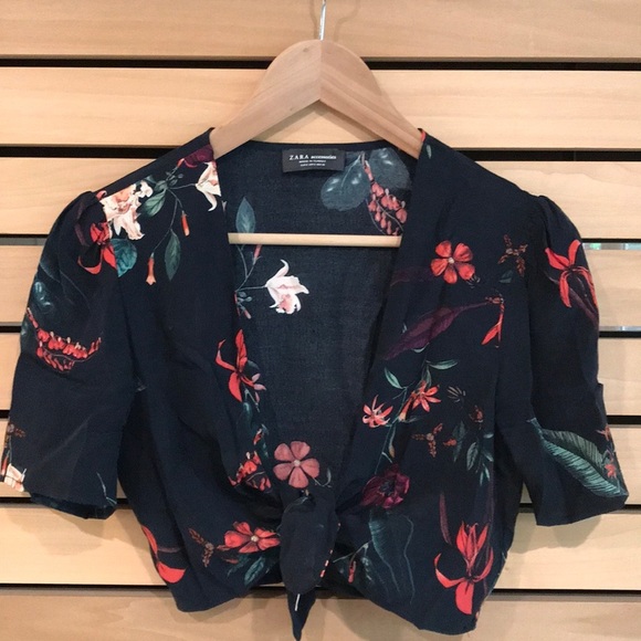Zara Floral Print Front Tie Crop Top - Picture 3 of 5